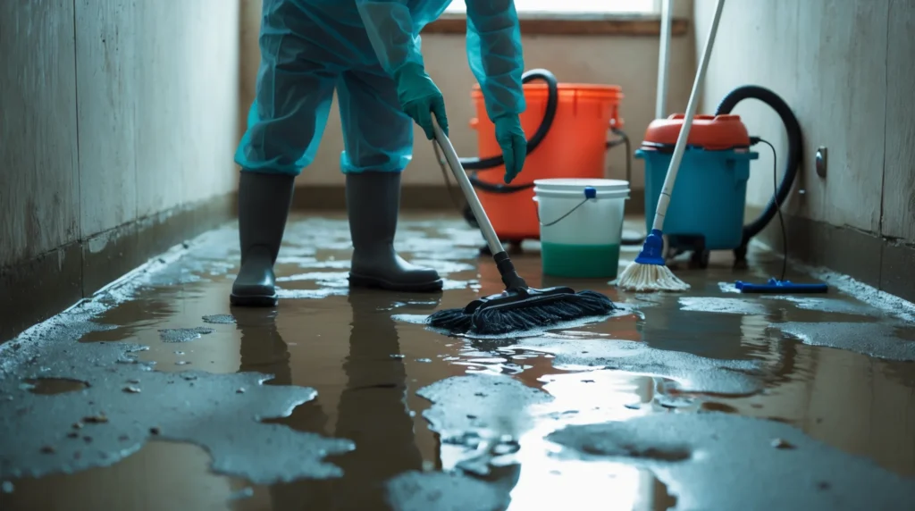 how to clean up raw sewage in basement